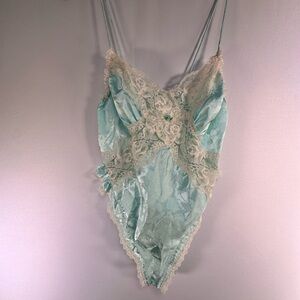 Vintage Frederick's of Hollywood Pale Mint Satin Lace Teddy